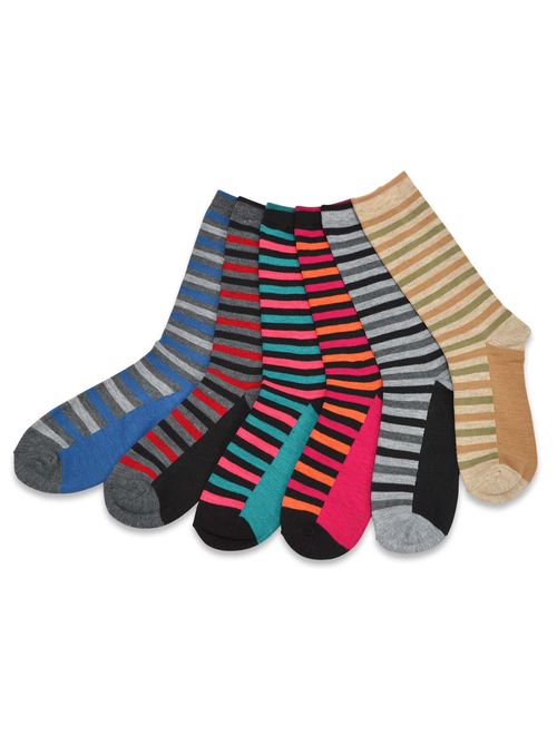 TeeHee Women's Ladies Value 6-Pack Dress Crew Socks (Thin Stripe)