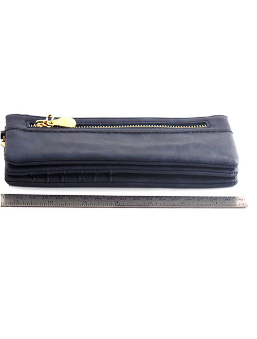 Blue Leather Clutch Wristlet Purse with Double Zipper