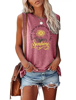 Sunflower Vase Tank Top for Women Sleeveless Summer Tops Cute Flower Bouquet Graphic Casual Vacation Shirt Top