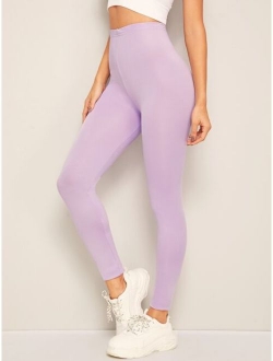 Solid Elastic High Waist Leggings