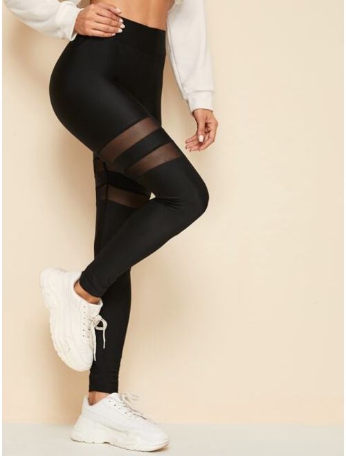 Shein Elastic Waist Mesh Insert Leggings