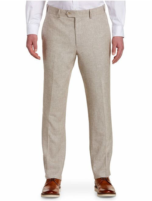 Oak Hill by DXL Big and Tall Waist-Relaxer Flat-Front Linen-Blend Suit Pants