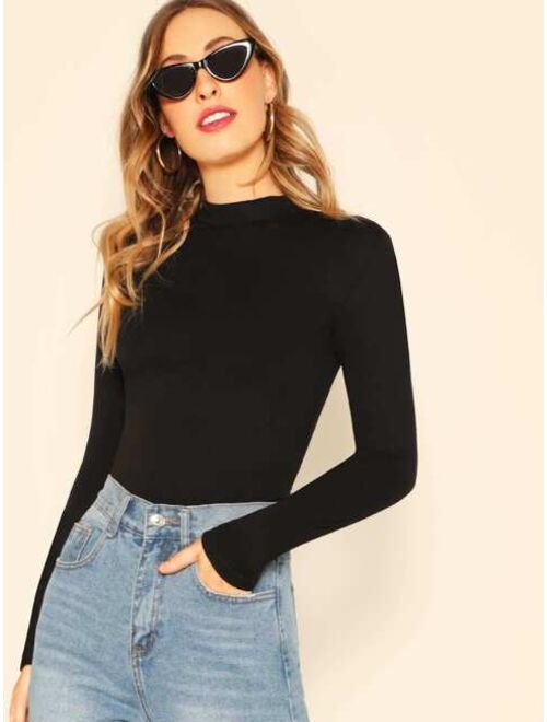 Shein Mock Neck Solid Fitted Tee