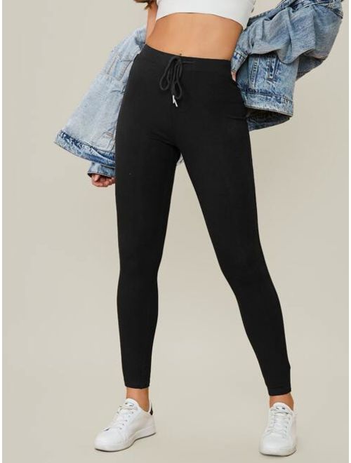 Shein Drawstring Waist Solid Leggings