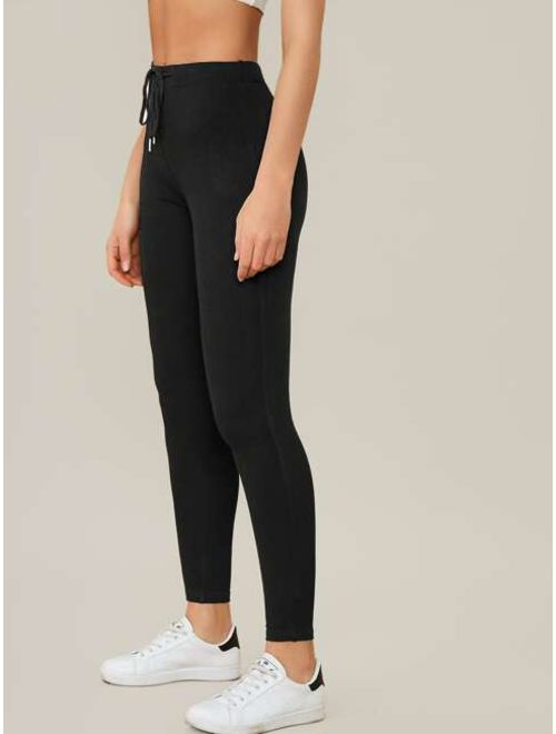 Shein Drawstring Waist Solid Leggings