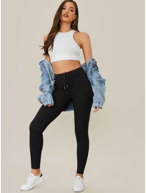 Shein Drawstring Waist Solid Leggings