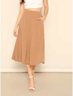 Solid Slant Pocket Swing Skirt