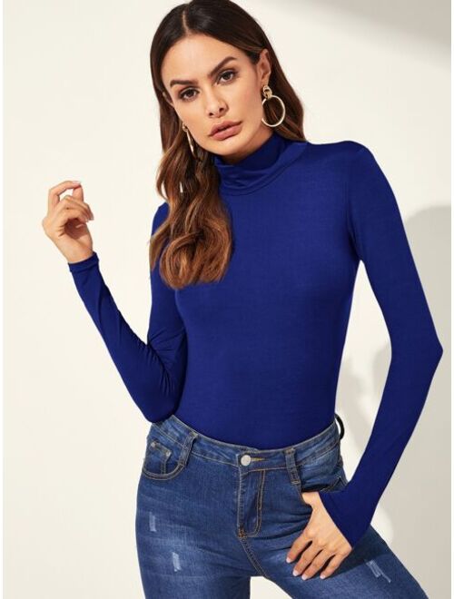 Shein Solid High Neck Fitted Top