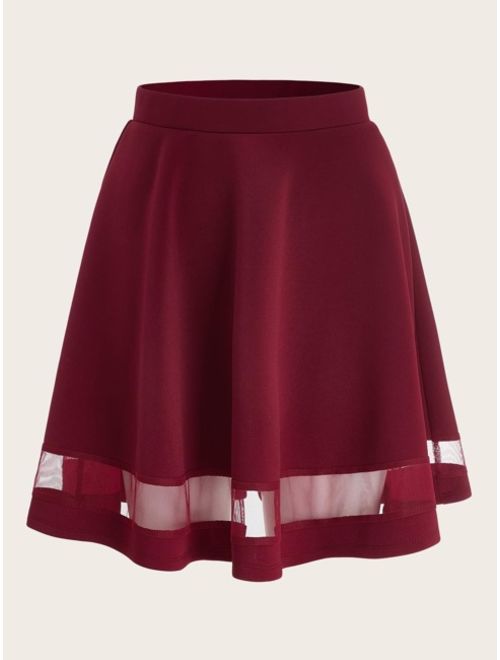 Shein Wide Band Waist Mesh Insert Flare Skirt