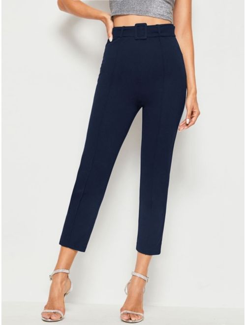 Shein Buckle Belted Solid Cigarette Pants