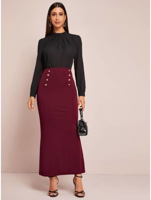 Shein Solid Buttoned Front Maxi Pencil Skirt