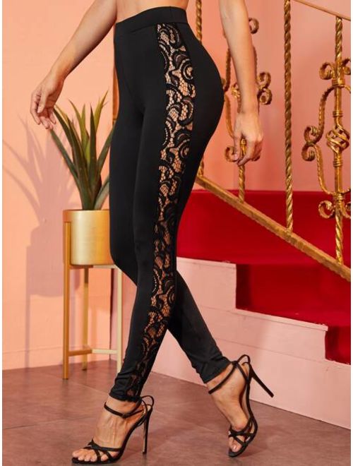 Contrast Lace Elastic Waist Leggings