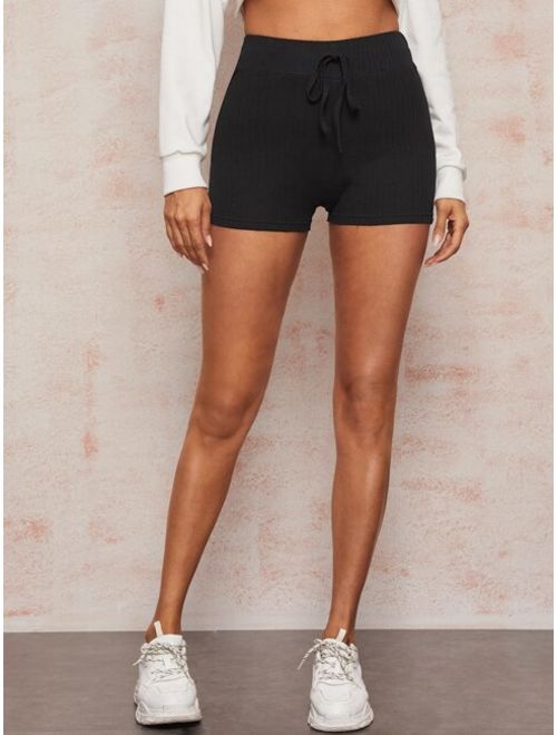 Shein Tied Wide Band Waist Rib-knit Biker Shorts