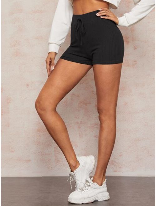 Shein Tied Wide Band Waist Rib-knit Biker Shorts