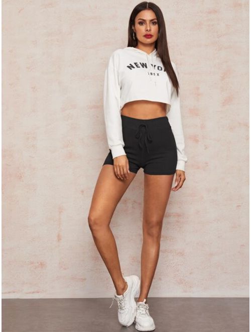 Shein Tied Wide Band Waist Rib-knit Biker Shorts