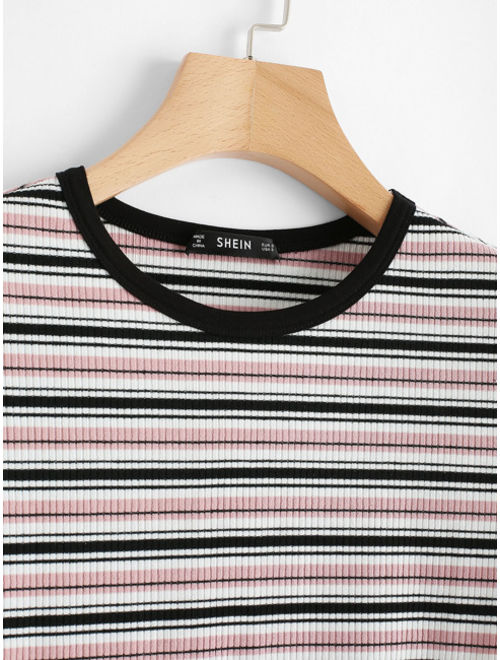 Shein Ribbed Striped Crop Tee