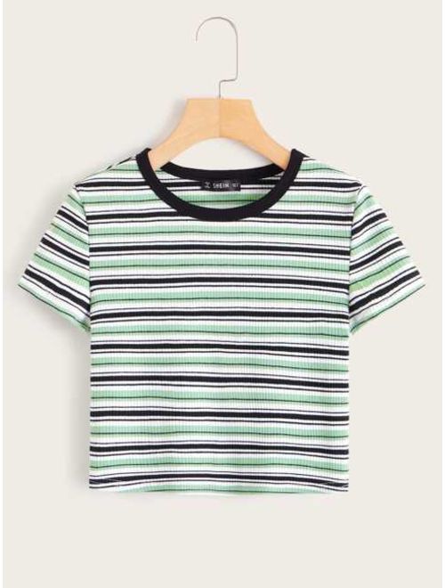 Shein Ribbed Striped Crop Tee