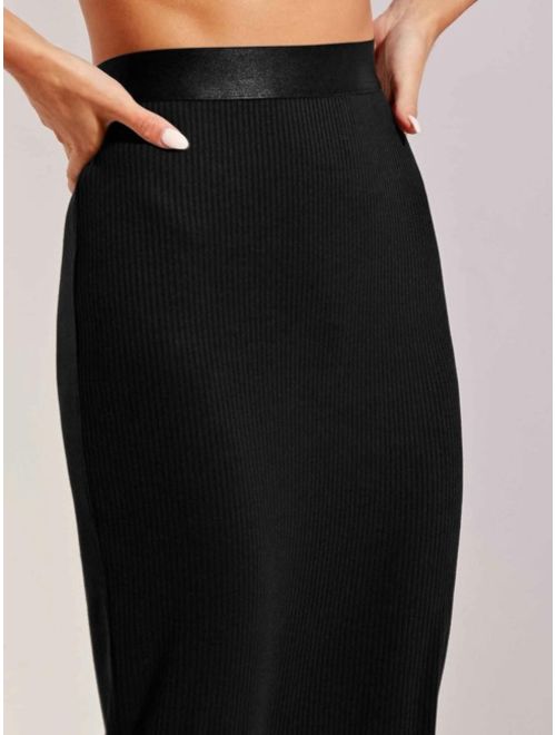 Shein Wide Band Waist Rib-knit Pencil Skirt