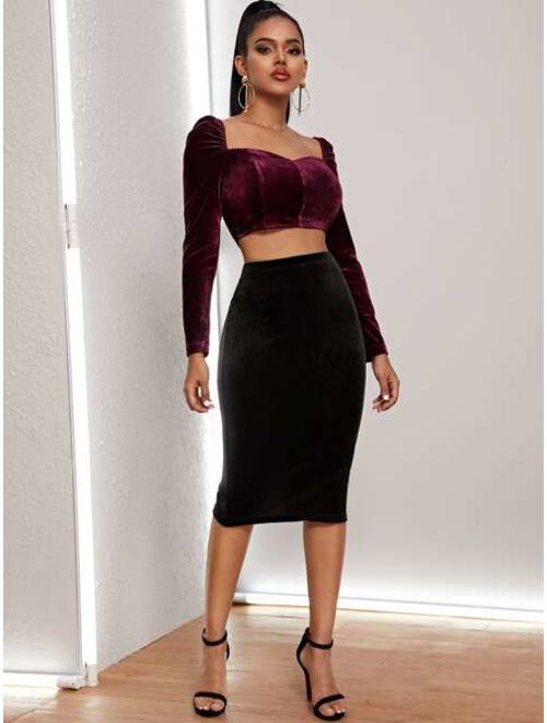 Shein High Waist Split Hem Velvet Pencil Skirt