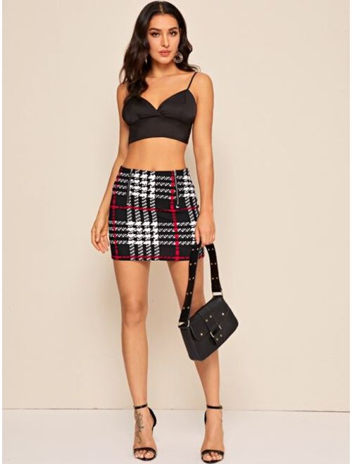 Buy Shein Zipper Front Plaid Bodycon Skirt Online Topofstyle