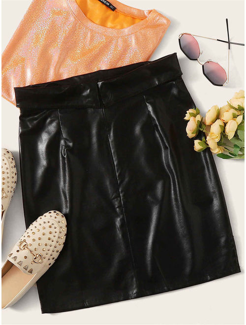 Shein Split Side Faux Leather Bodycon Skirt