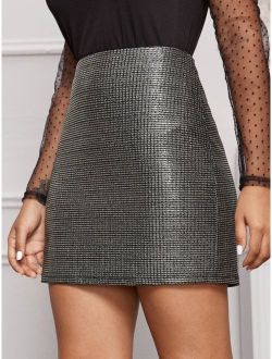 Metallic Elastic Waist Zip Back Skirt