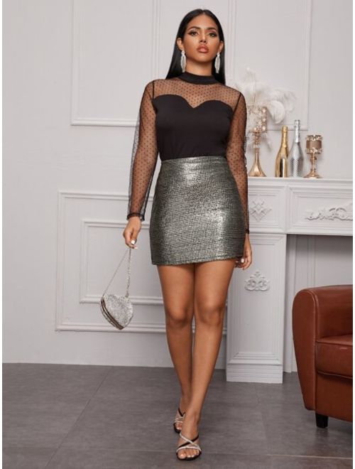 Shein Metallic Elastic Waist Zip Back Skirt