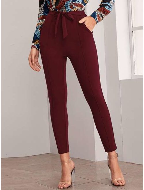 Shein Seam Front Slant Pocket Belted Pants