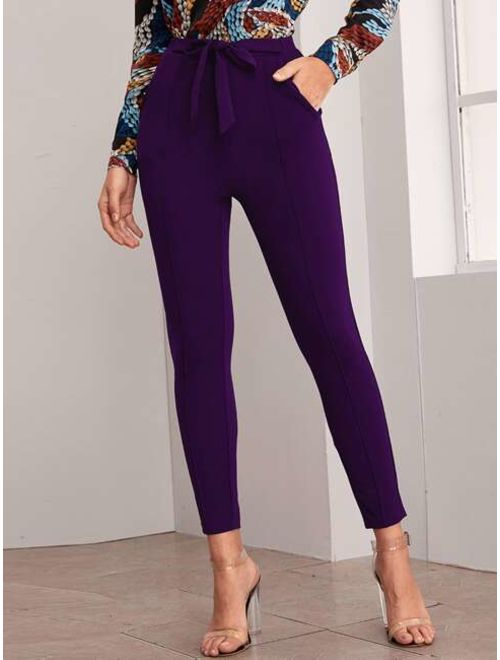 Shein Seam Front Slant Pocket Belted Pants