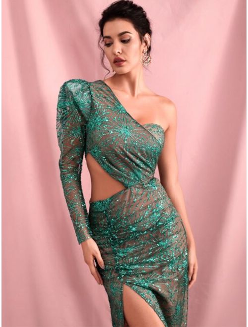 one shoulder glitter dresses