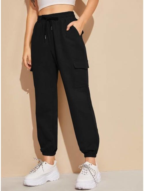 Shein Flap Pocket Drawstring Waist Sweatpants