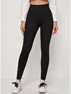 Wide Waistband Solid Leggings
