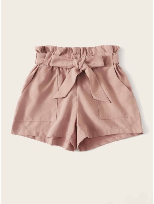 Shein Paperbag Waist Pocket Patched Shorts