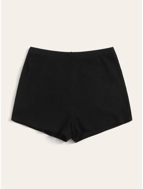 Shein Elastic Waist Rib-knit Shorts