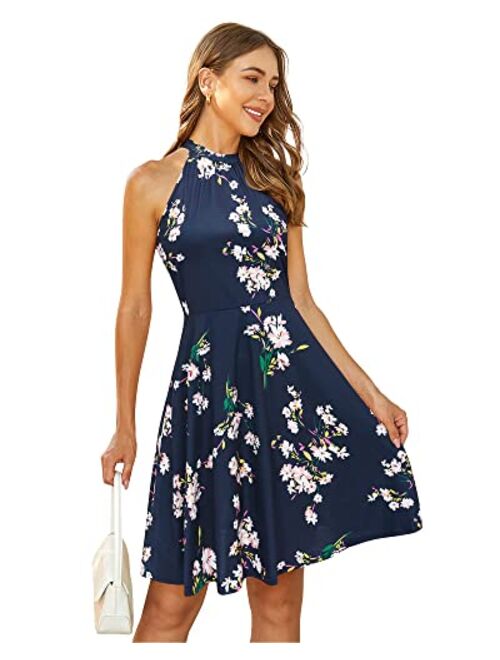 OUGES Women's Halter Neck Floral Summer Casual Sundress