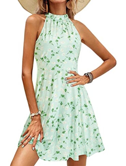 OUGES Women's Halter Neck Floral Summer Casual Sundress