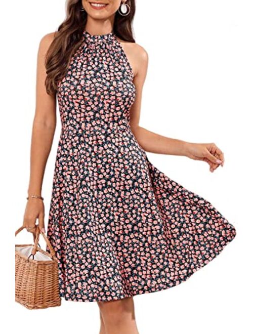 OUGES Women's Halter Neck Floral Summer Casual Sundress