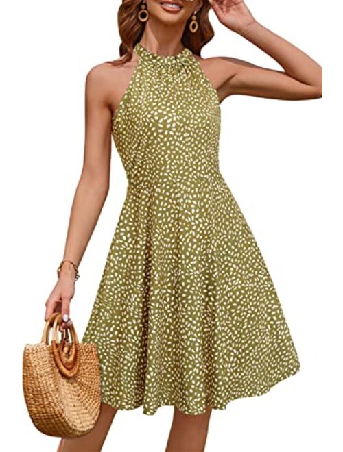 OUGES Women's Halter Neck Floral Summer Casual Sundress