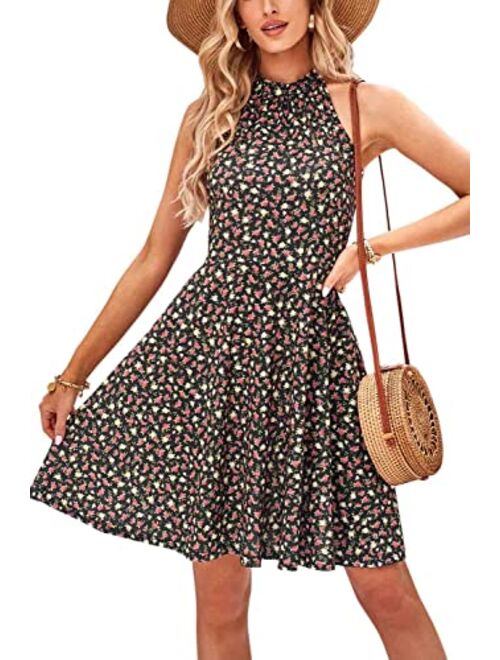 OUGES Women's Halter Neck Floral Summer Casual Sundress