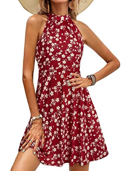 OUGES Women's Halter Neck Floral Summer Casual Sundress