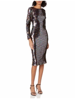 Dress the Population Women's Emery Long Sleeve Stretch Sequin Midi Sheath