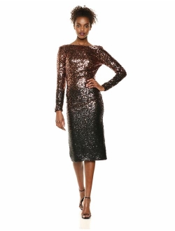 Dress the Population Women's Emery Long Sleeve Stretch Sequin Midi Sheath