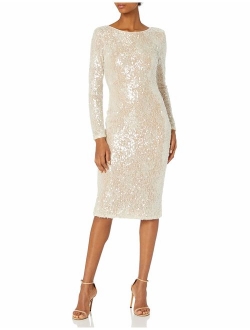 Dress the Population Women's Emery Long Sleeve Stretch Sequin Midi Sheath