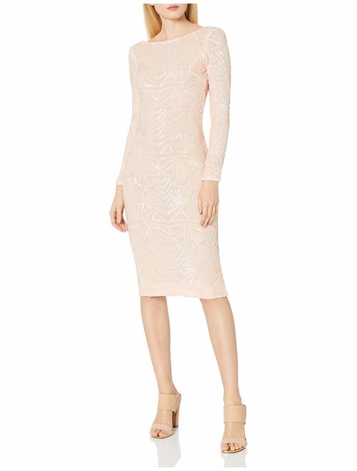 Dress the Population Women's Emery Long Sleeve Stretch Sequin Midi Sheath