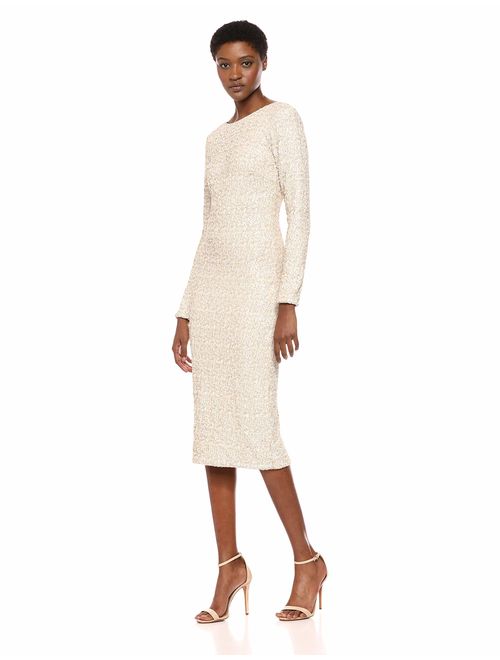 Dress the Population Women's Emery Long Sleeve Stretch Sequin Midi Sheath