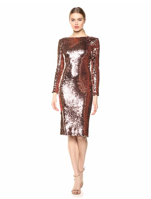 Dress the Population Women's Emery Long Sleeve Stretch Sequin Midi Sheath