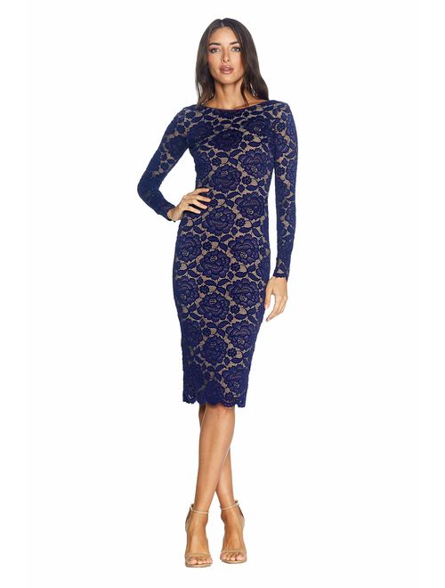 Dress the Population Women's Emery Long Sleeve Stretch Sequin Midi Sheath