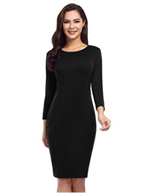 GloryStar Women's Long Sleeve Ruched Midi Bodycon Sheath Pencil T Shirt Dress