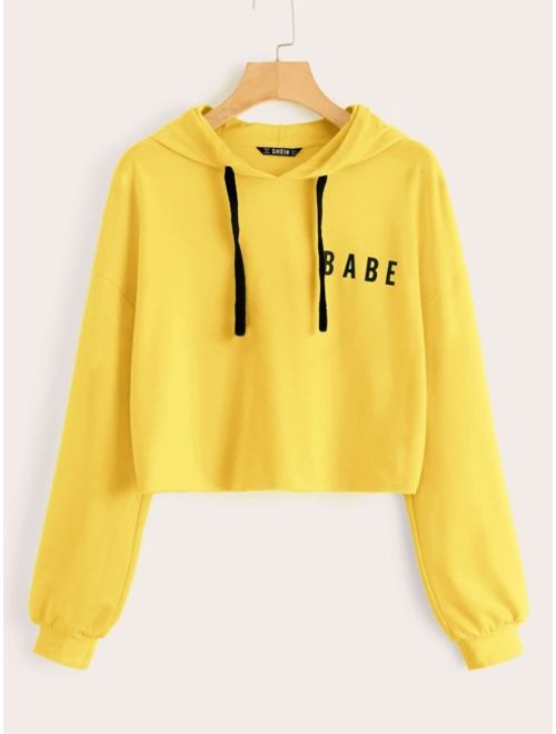 Shein Neon Lime Letter Graphic Drawstring Hoodie