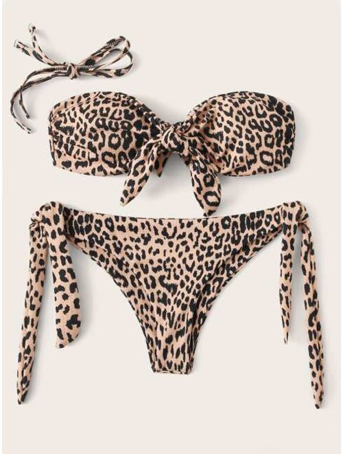 Leopard Knot Bandeau With Tie Side Bikini